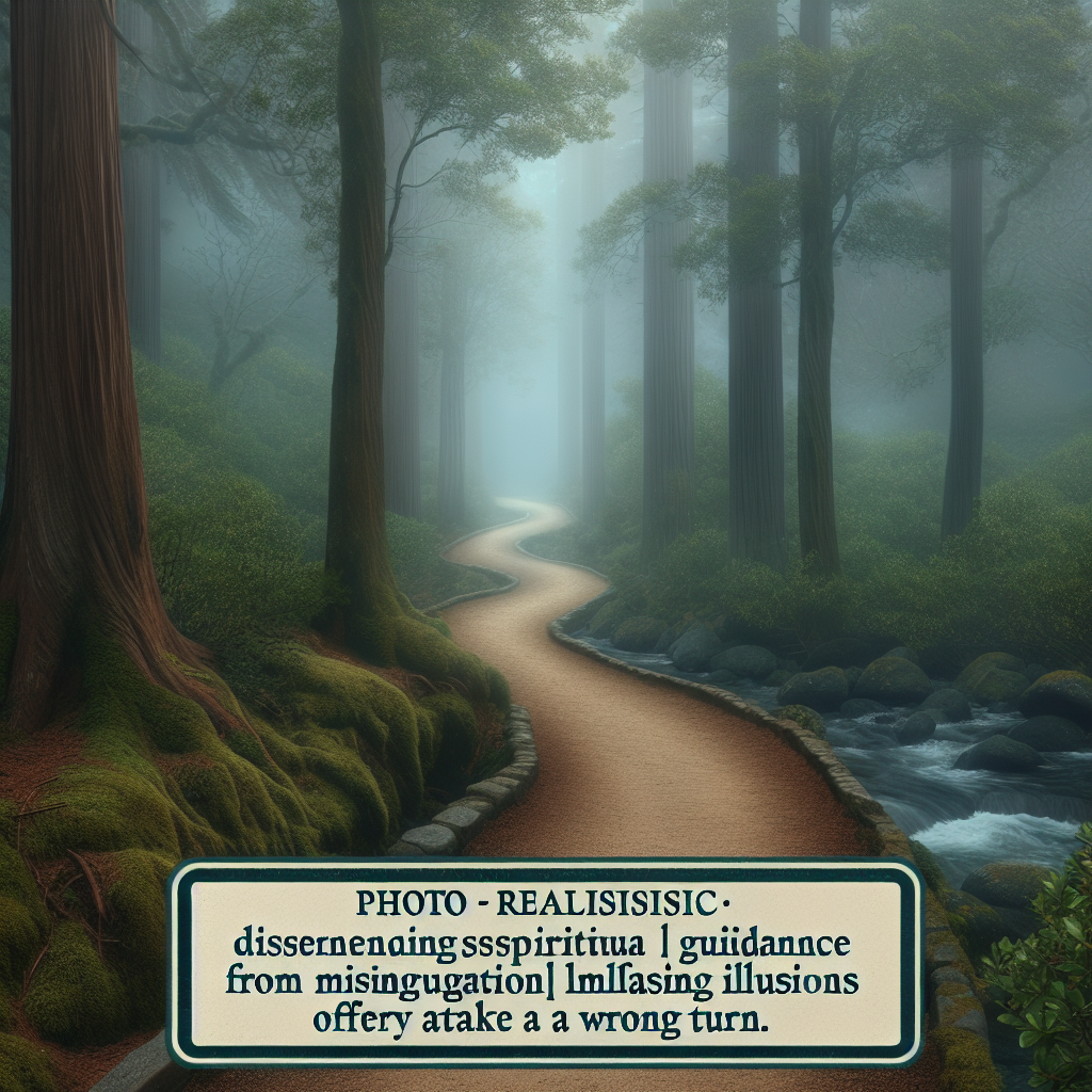 A serene path winding through a misty forest, symbolizing the journey of distinguishing genuine spiritual guidance from misleading illusions.
