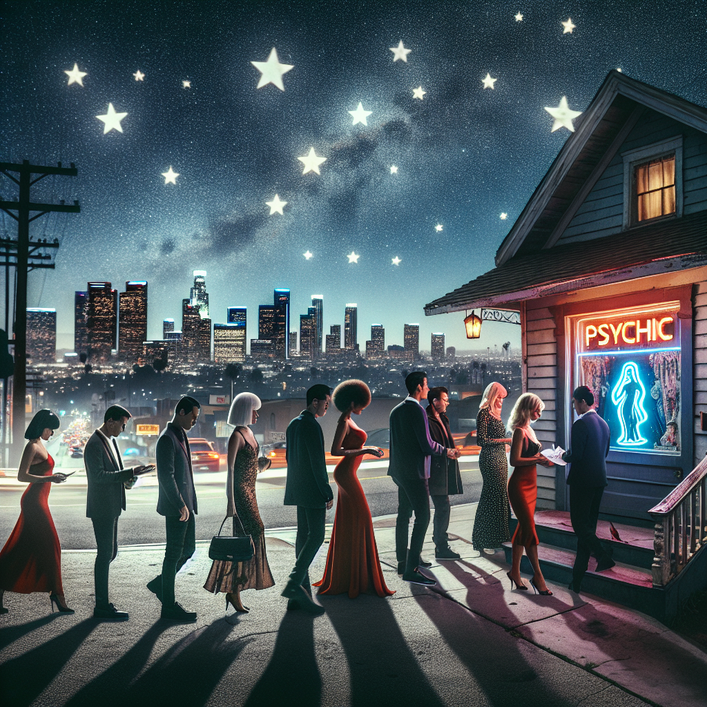 Celebrities in Los Angeles seeking discreet psychic guidance under the starry night sky.