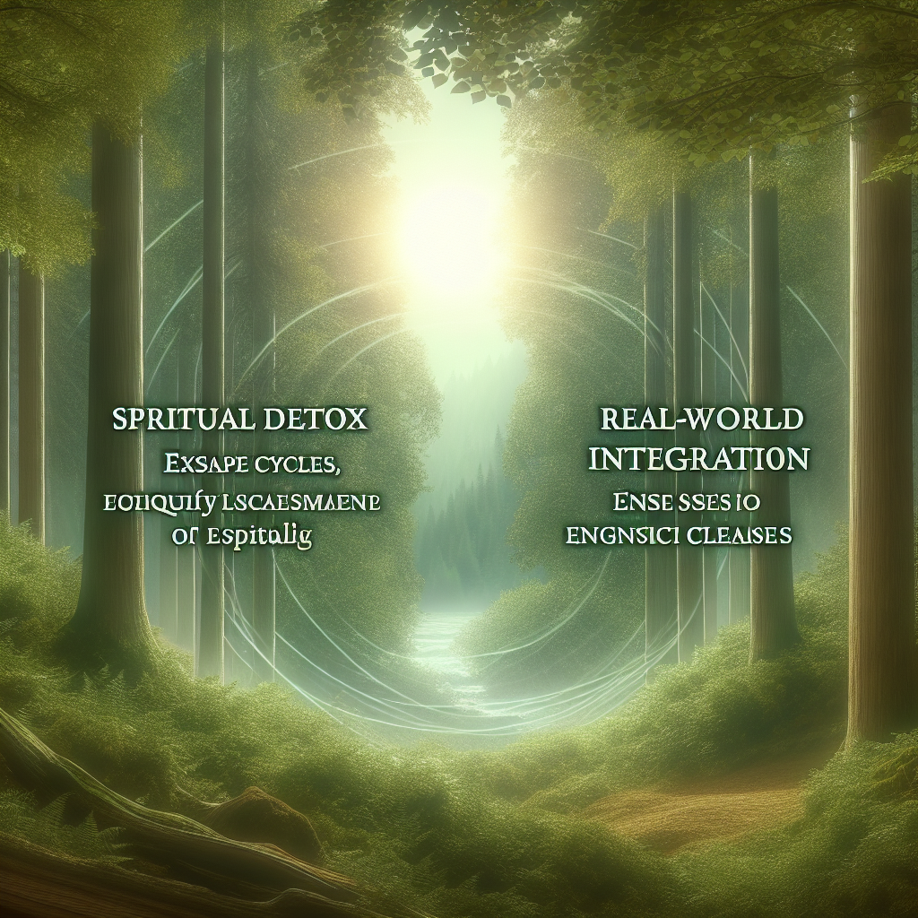 A serene forest scene with gentle winds rustling through the trees, symbolizing a tranquil journey of spiritual detox and unseen leadership.