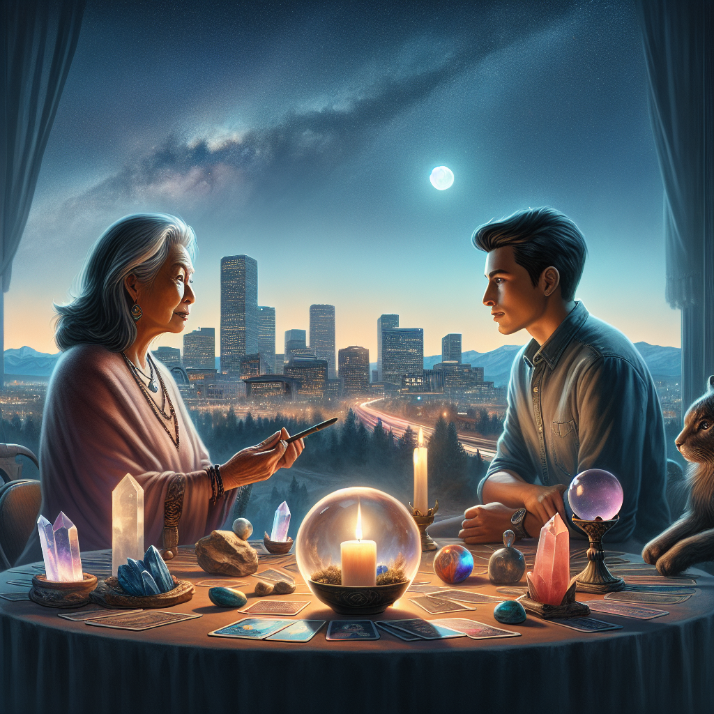 A serene setting in Denver, Colorado, where a psychic reading is taking place, offering clarity and peace of mind.