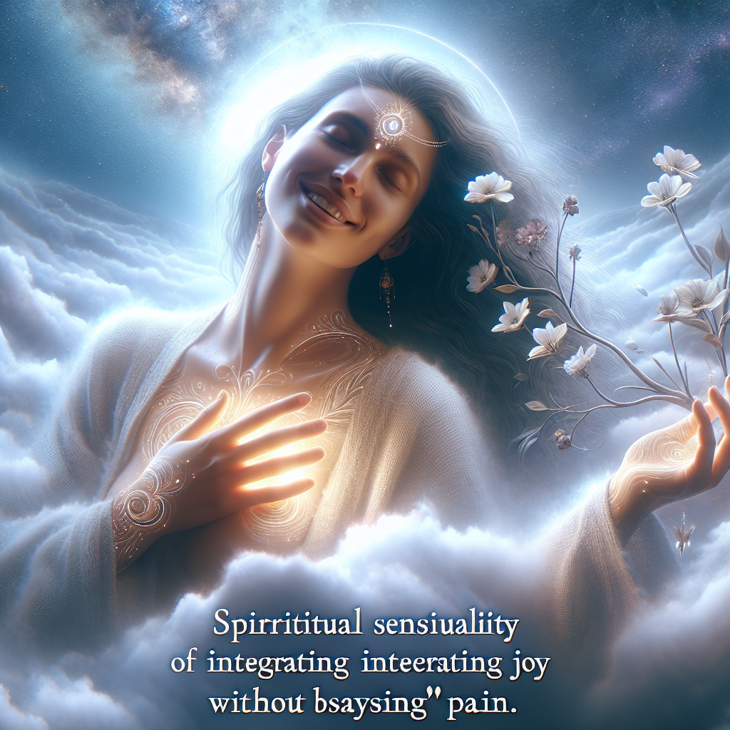 A serene moment capturing the essence of finding joy and pleasure through spiritual embodiment and sensuality, evoking a sense of heart awakening amidst life's challenges.